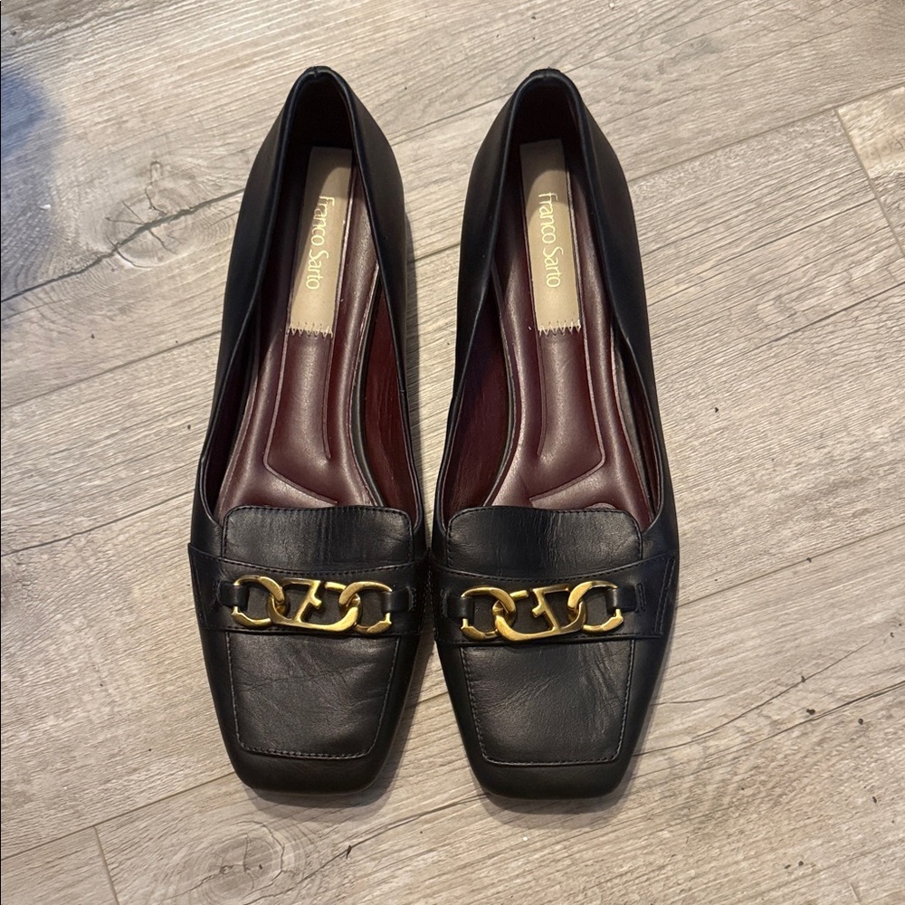 Franco Sarto Black Flats with Gold Chain